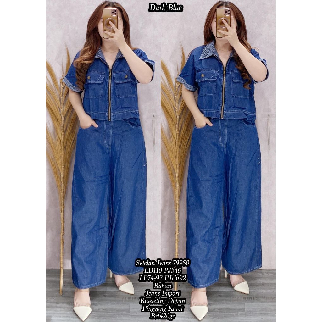 SO SETELAN JEANS 79960 Wanita Celana Kulot Panjang Baju Dewasa Linen Katun Karet Remaja