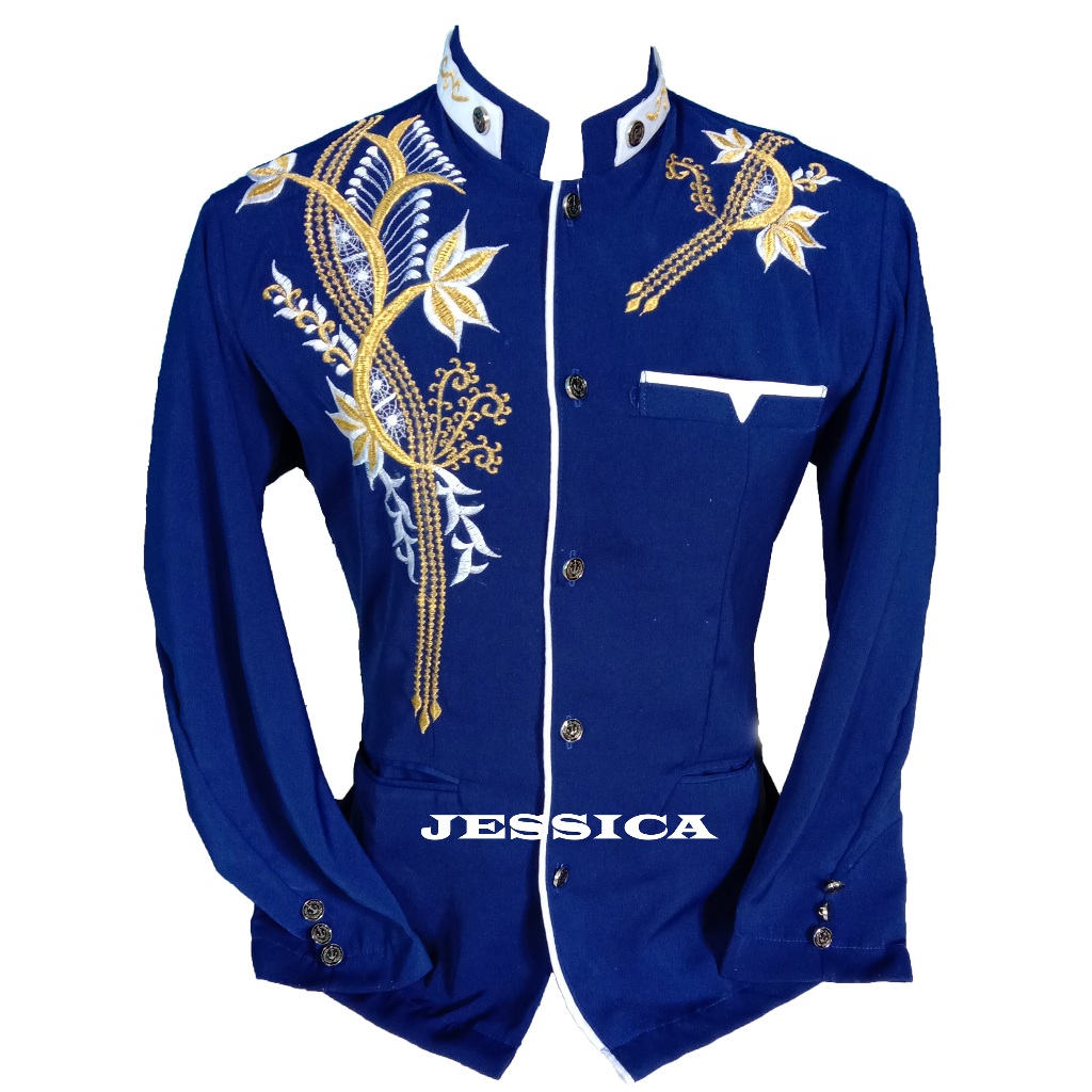 jasko bordir pria dewasa warna biru kombinasi putih bordir motif pdg lengan panjang terbaru 2025