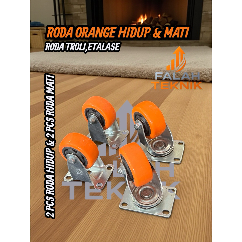 RODA Troli ROHA PU 4 INCH 1 Set 2 HIDUP 2 RODA MATI RODA ROHA ORANGE PU CASTER SWIVEL FIXED Per Set
