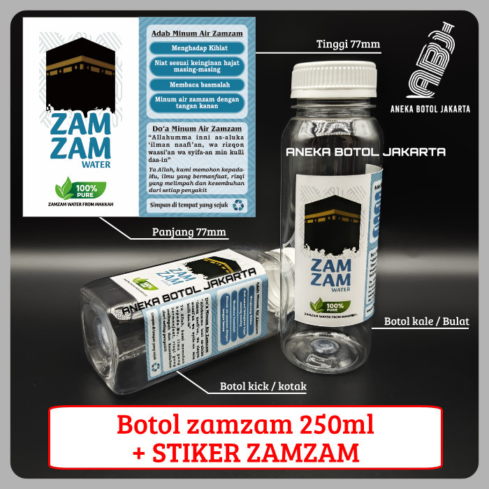 Botol zamzam 250ml dengan stiker tutup kale / Botol plastik 250ml stiker zamzam