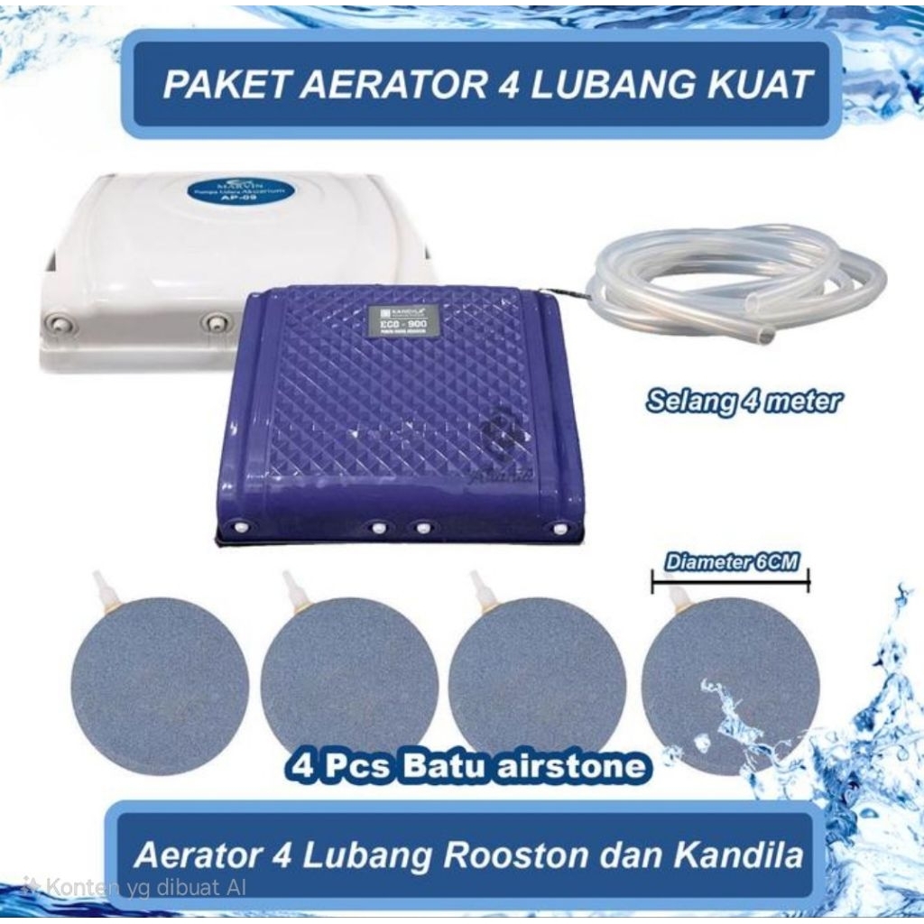 Mesin Aerator 4 Lubang Pompa Gelembung Udara Aquarium - Kandila 4 Lubang, HANYA MESIN SAJA
