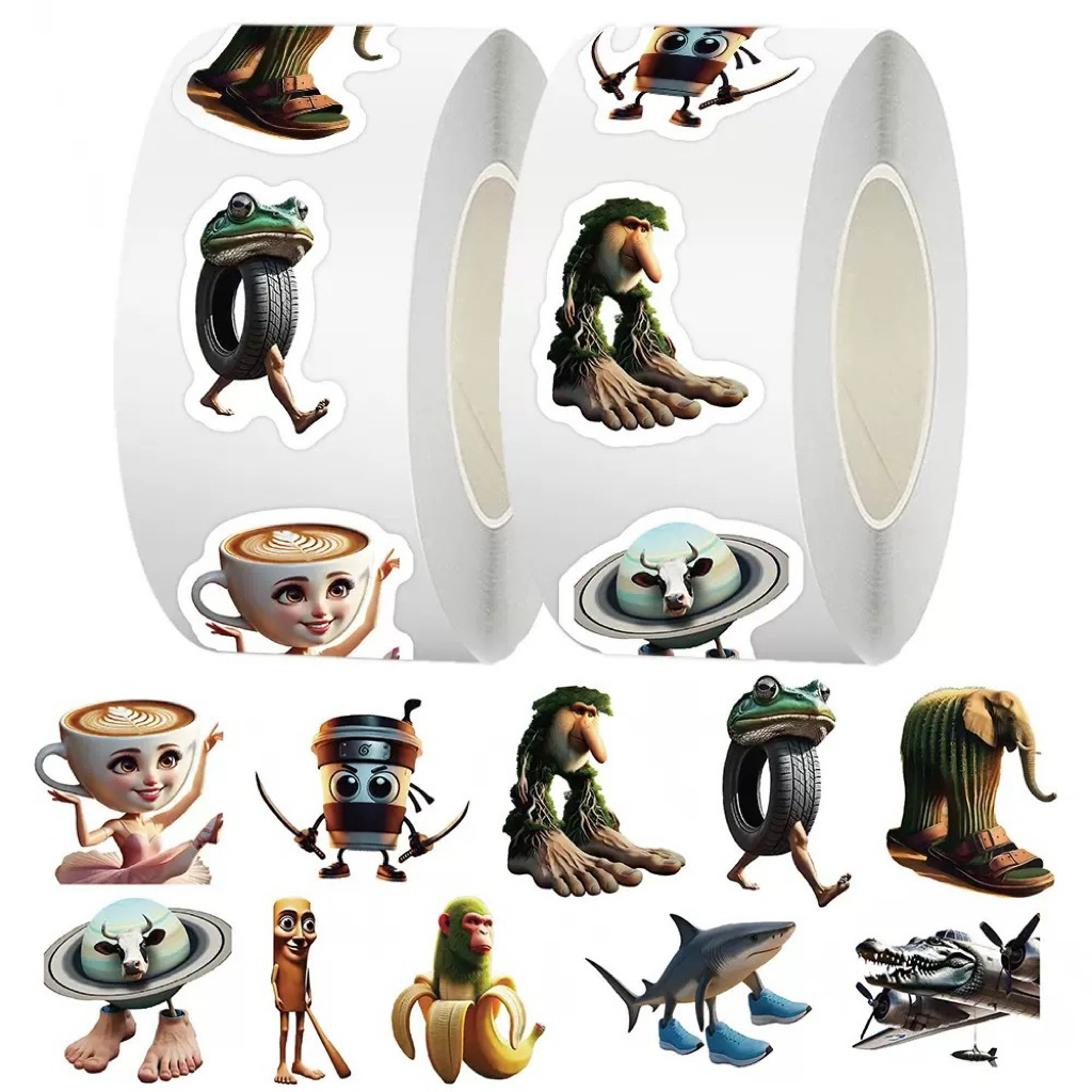 

500pcs/Roll Tung Tung Sahur Italian AI Abstrac Sealing Sticker Decoration Stiker Reward Gift Toys