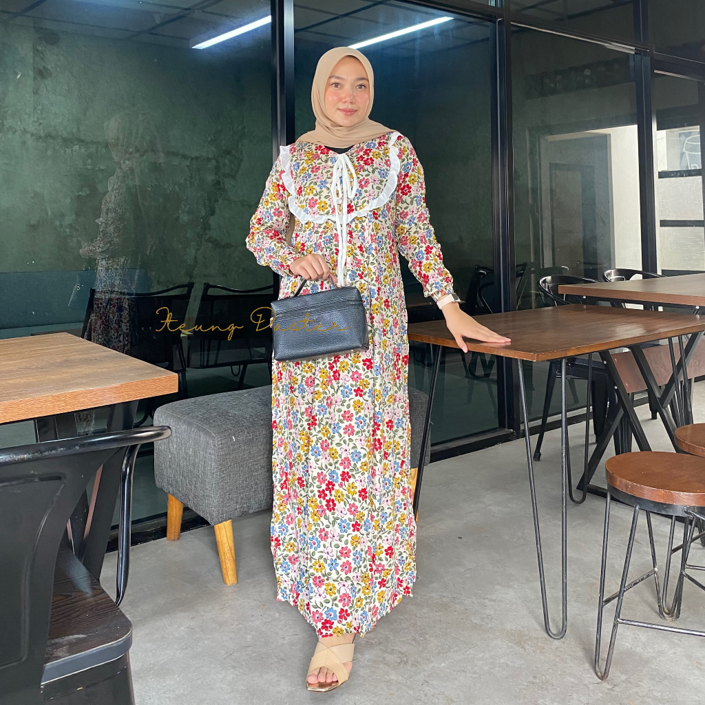 Gamis Rayon Premium Motif Bunga - Aura Dress by Iteung Daster
