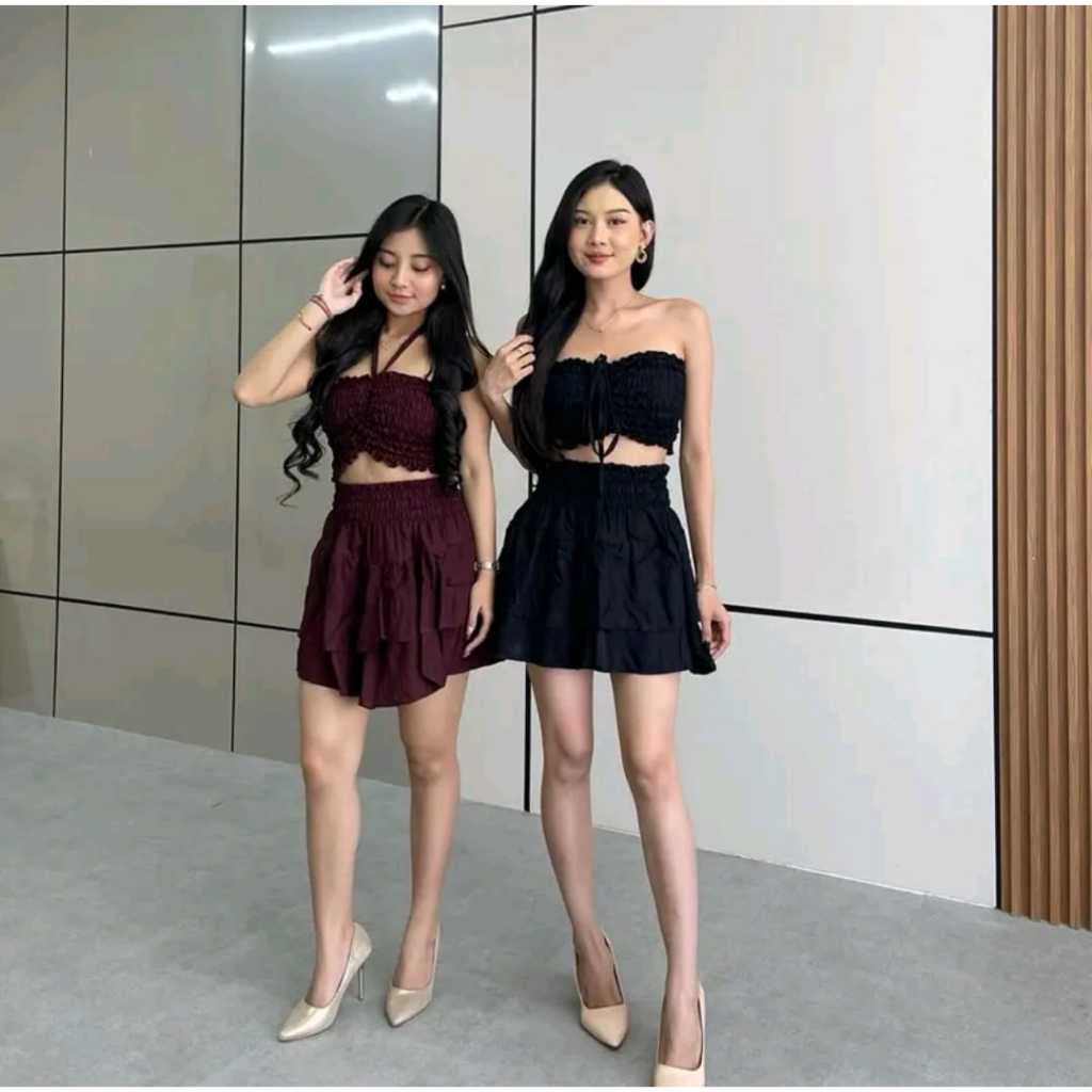 One Set Ataya - Kemben Serut + Rok Mini Baju Pantai Kekinian