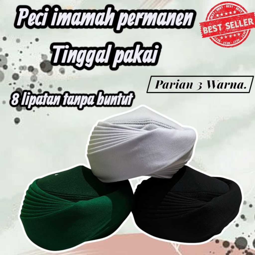 Peci/Peci Imamah Permanen 8 Lipatan/Peci Sorban Imamah Polos Tanpa buntut
