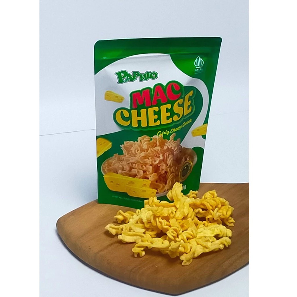 

Mac Cheese (Curly Cheese Snack), Paphio, Makaroni Keriting/Spiral Rasa Keju 50 gr