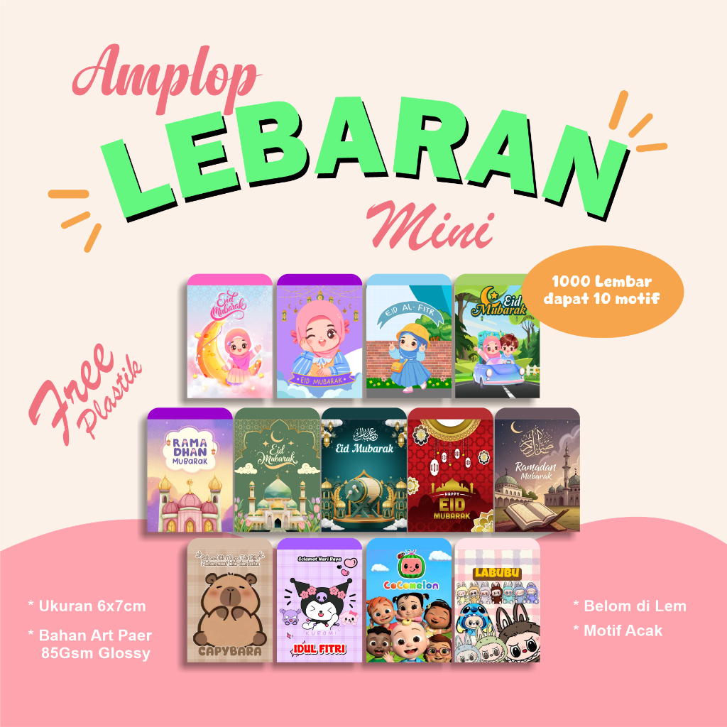 

[1000 Lembar]Amplop Lebaran Mini Kartun dan Muslim