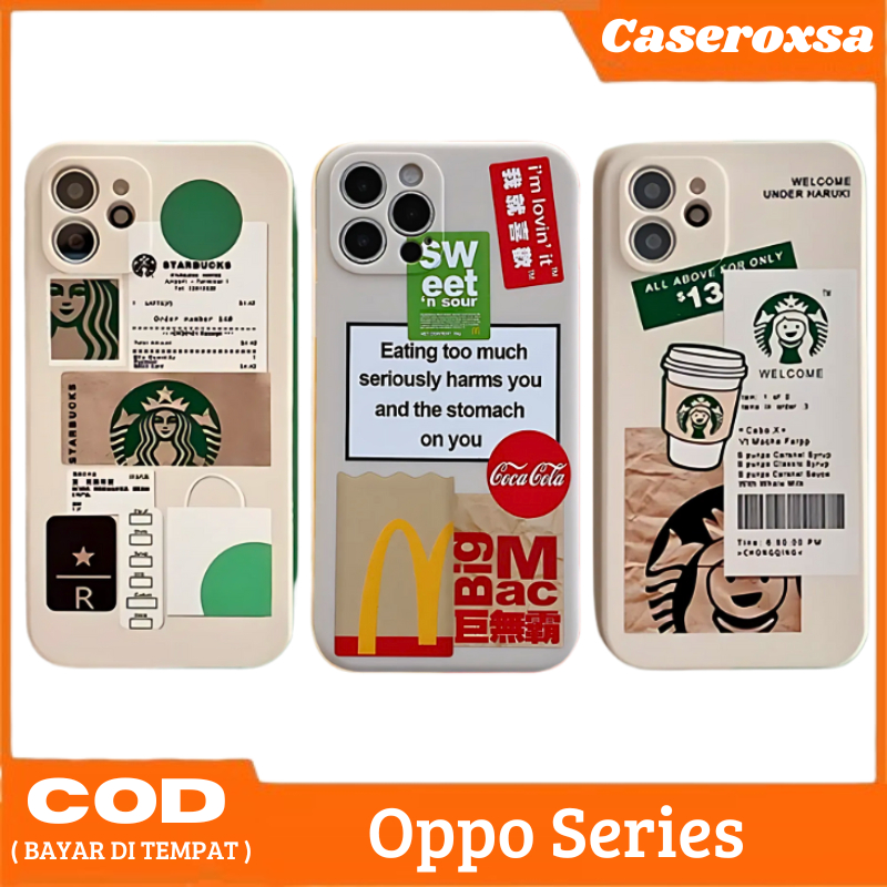 Case Oppo A5S A5 2020 A7 A9 2020 A11k A12 A15 A15S A16 A16S A54 A74 F9 Casing Motif Starbucks X Mcd 