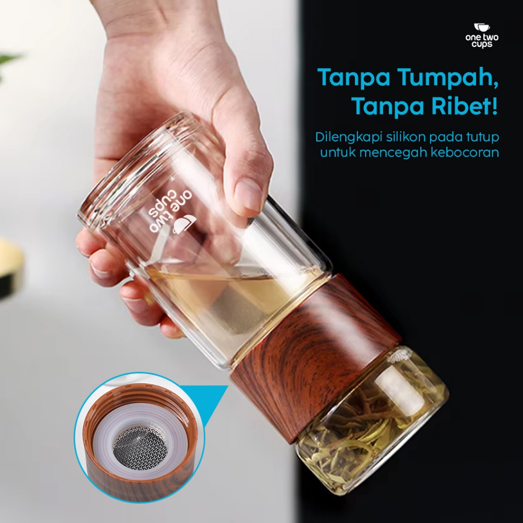 Botol Minum Kaca Penyaring Teh Double Wall 230ml / Botol Teh / Botol kaca teh saring