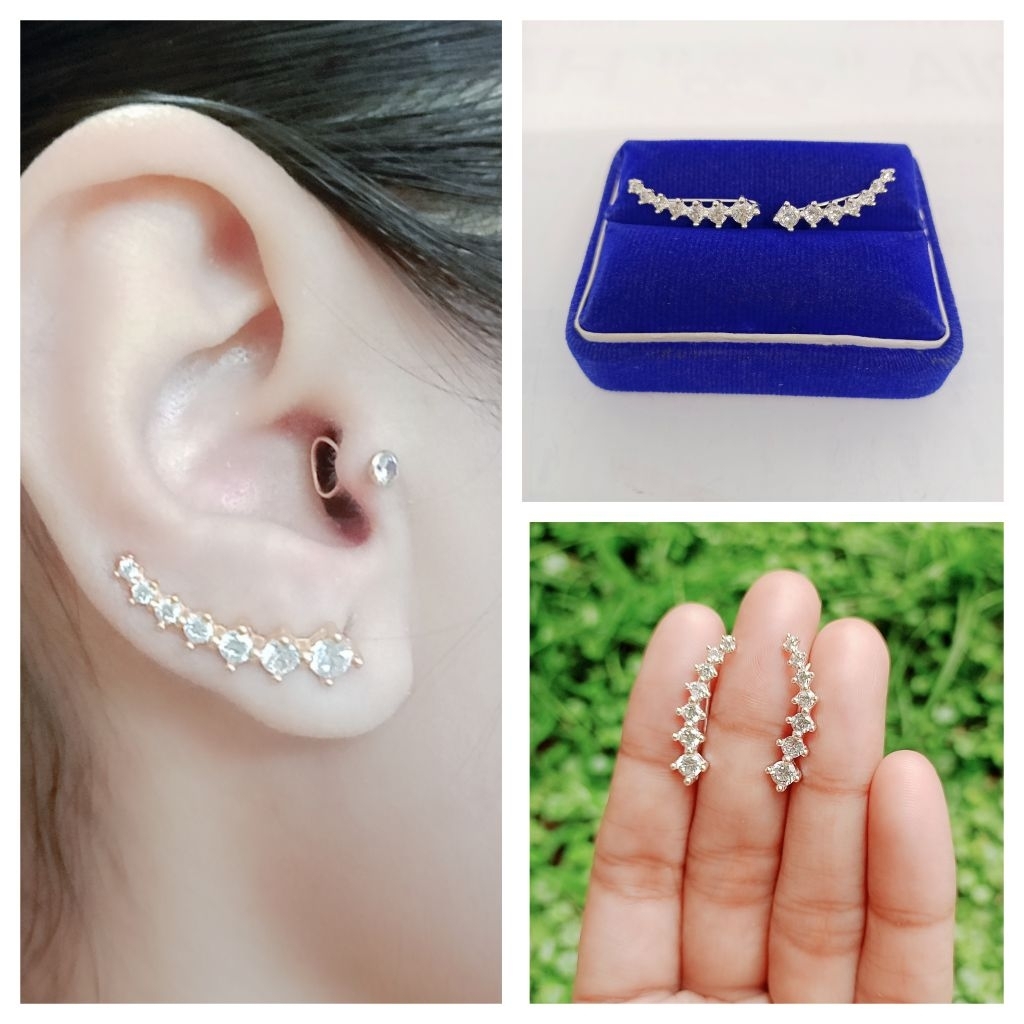 ANTING GIWANG PERAK 925 ASLI LAPIS EMAS/GIWANG TUSUK MATA PUTIH /GIWANG ASLI SILVER/PERHIASAN PERAK 