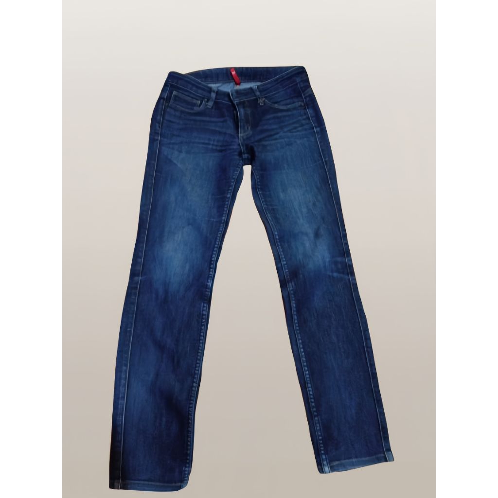 Celana Jeans Pria Uniqlo Original Slim Fit / Straight Fit Warna Biru Tua

