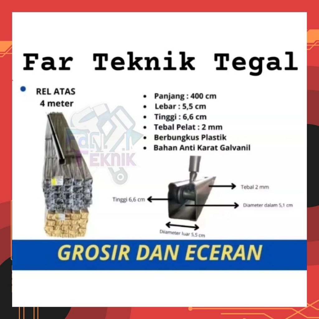 Rel Atas Henderson 4 Meter Premium Pintu Geser & Pintu Lipat Besi Kayu Roda Atas Henderson Original 