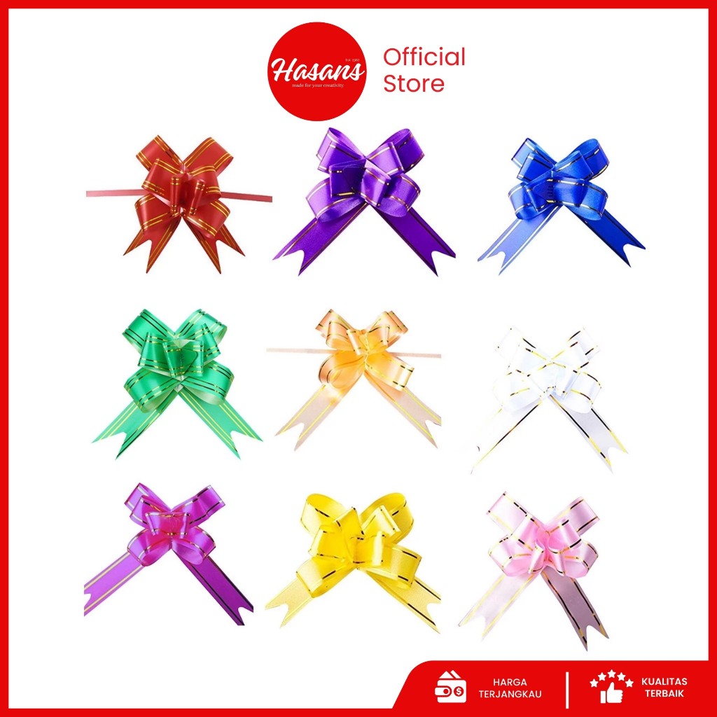 

[10 Pcs] Pita Tarik List Emas / PIta Serut List Mas / Pita Kado / Pita Hiasan Parcel / Pita Kupu Kupu / Tali Kado S01