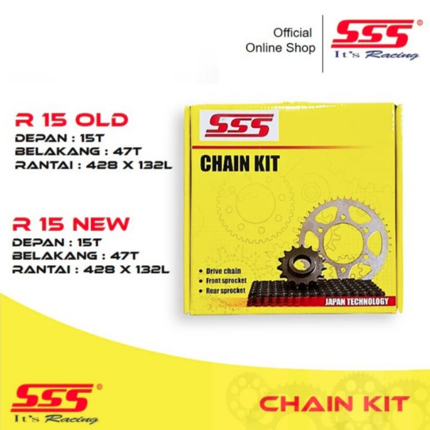 SSS Chain Kit Gear Set R15 Old Lama V2 / new V3 Lengkap Gear Depn Belakng Rantai Original SSS RACING
