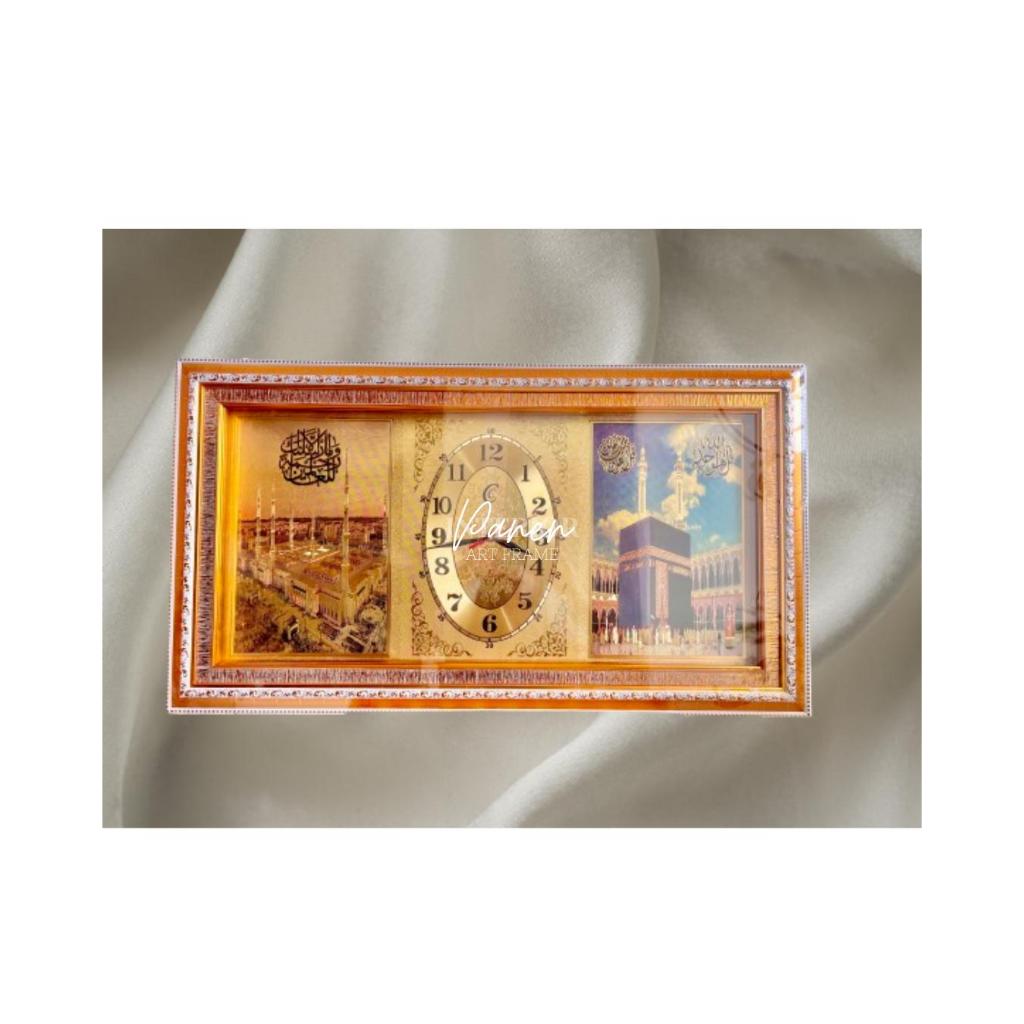 Jam dinding gambar mekah madinah gold