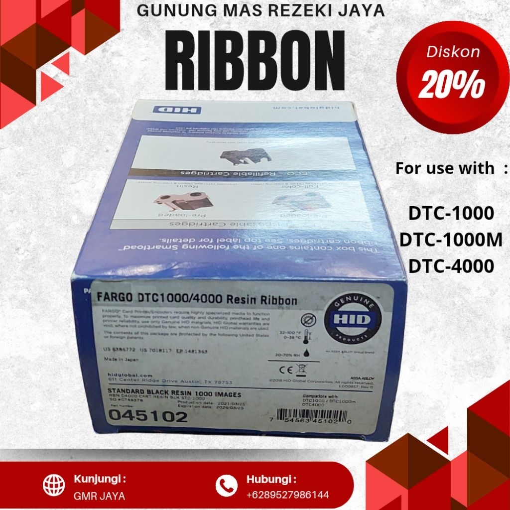 Ribbon Fargo HID 045102 Standard Black Original / Ribbon Fargo HID DTC-1000 Black Original / Ribbon 