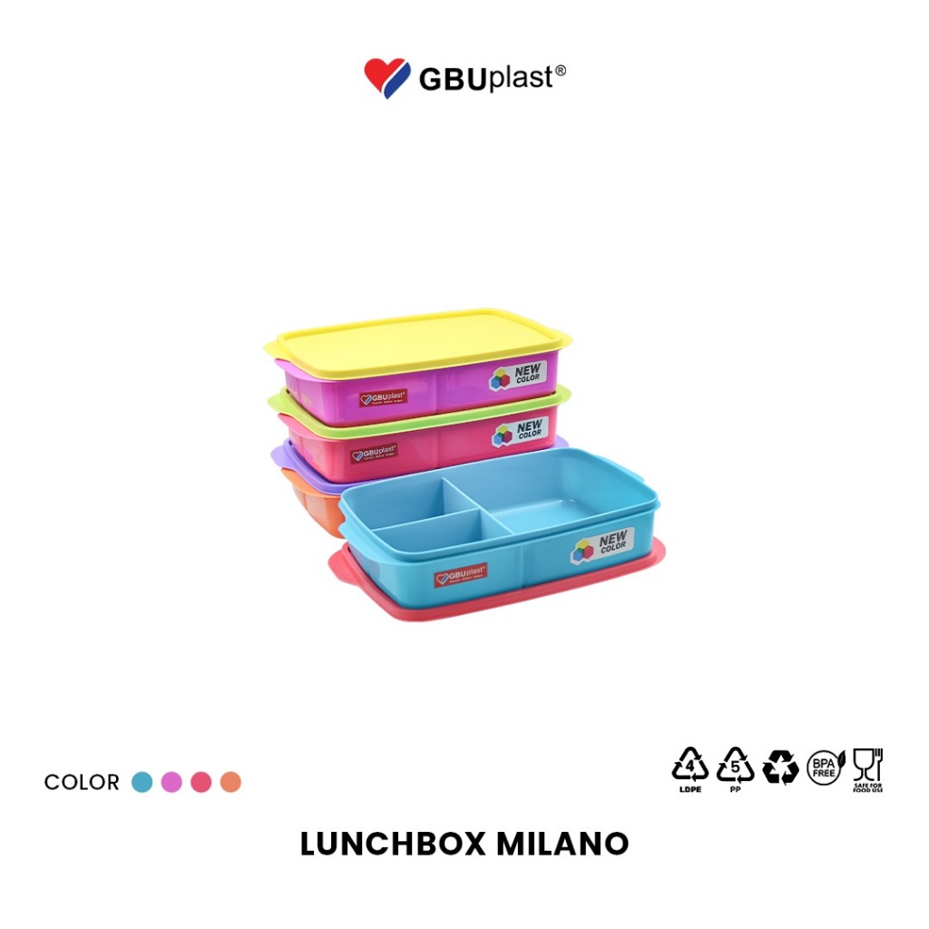 GBUplast Milano Kotak Makan Plastik Food Grade 3 Sekat Lunch Box Food Safe LB-200