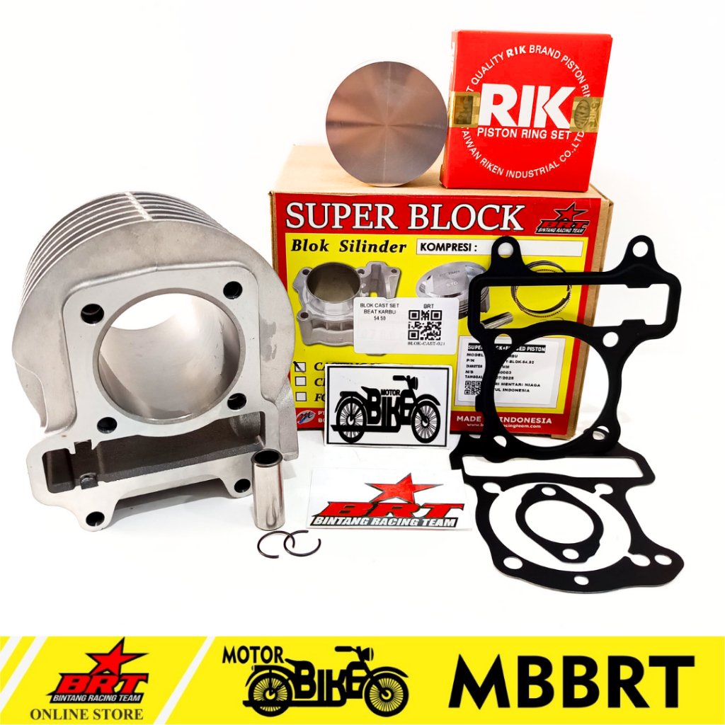 BLOK SET PISTON CASTING 54.50P PIN 13 BRT BEAT SCOOPY SPACY KARBU KARBURATOR 130CC BOREUP