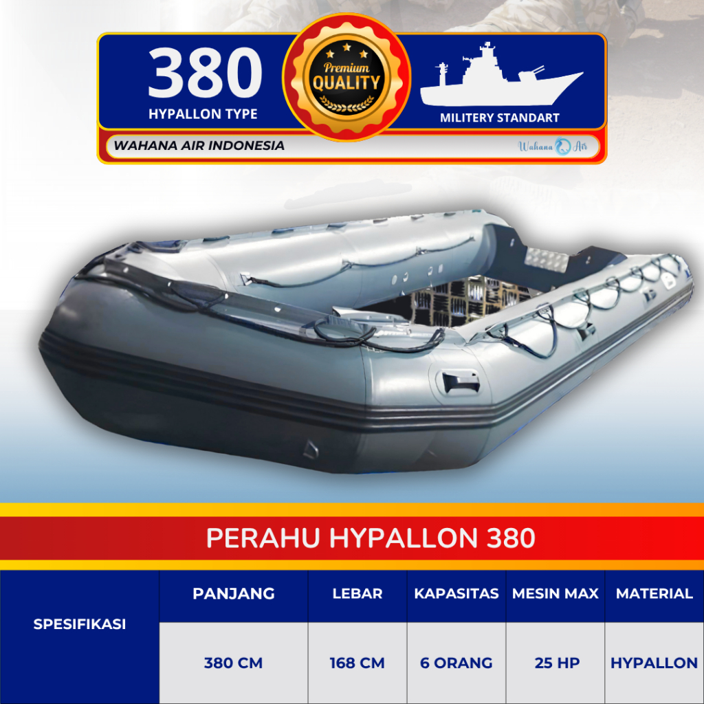 PERAHU HYPALLON 380 BERKAPASITAS 6 ORANG | PERAHU STANDAR MILITER | PERAHU RESCUE | PERAHU KARET 380