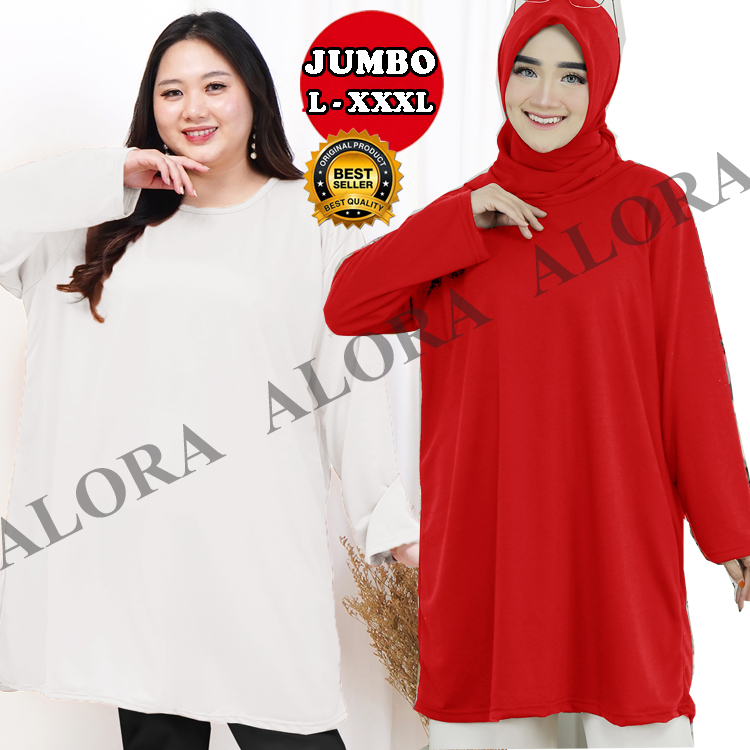 TUNIK KAOS JUMBO POLOS - TUNIK KAOS WANITA  POLOS LD 120 cm - LD 130 cm - LD 140 cm