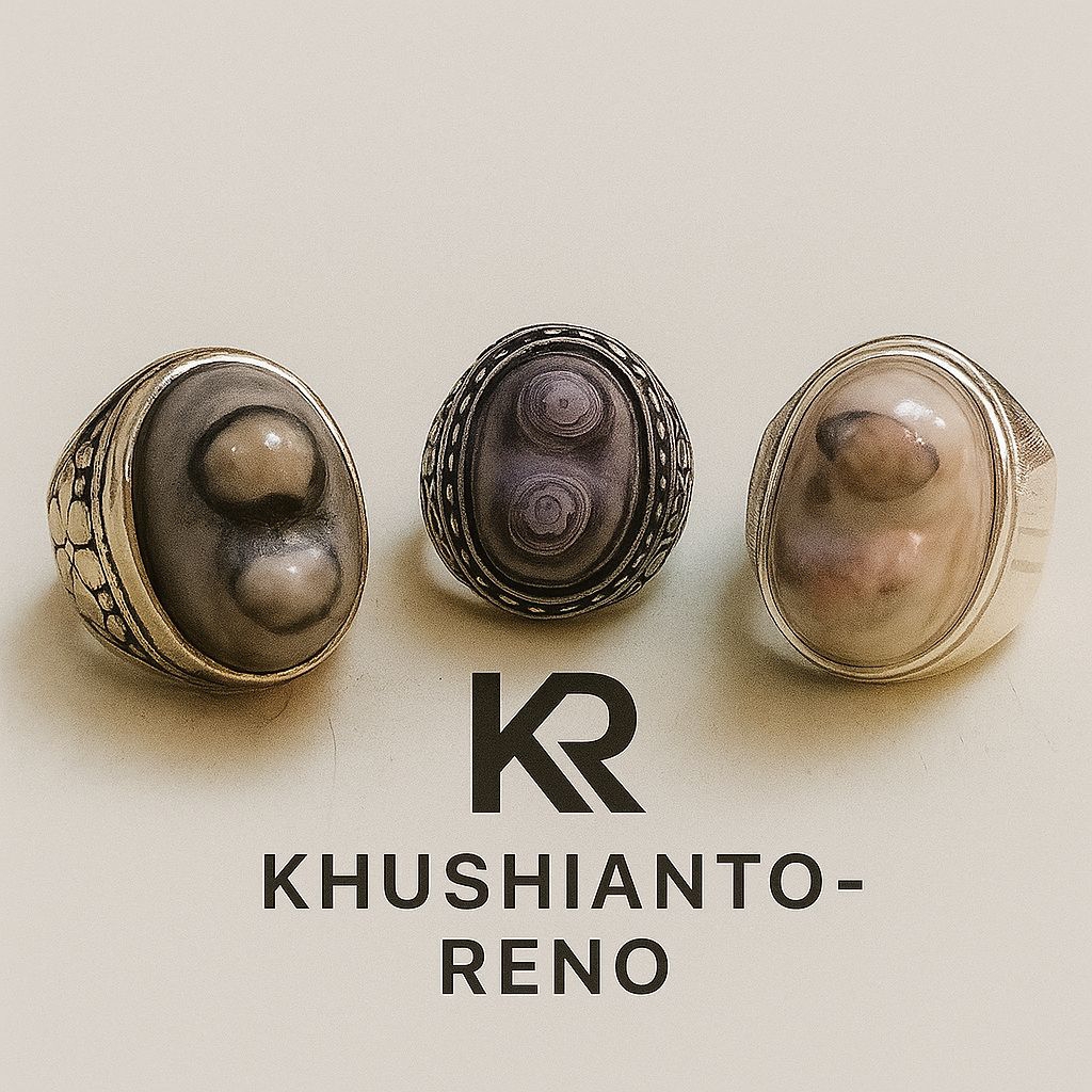 Cincin Pusar Bumi Kembar Asli Natural – Batu Akik Langka Kristal Energi Pria Wanita