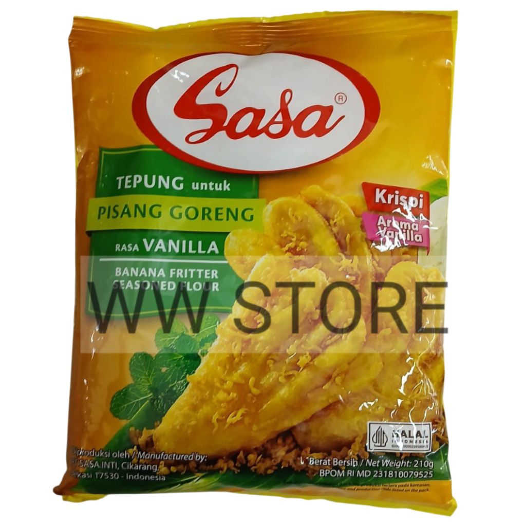 

Tepung untuk PISANG GORENG rasa VANILLA halal MUI Sasa Banana Fritter Seasoned Flour 210g