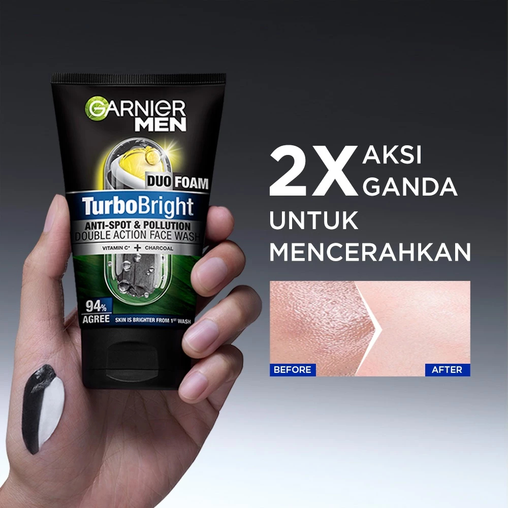 Garnier Men Turbo Bright Super Duo Foam Skin Care - 50ml (Perawatan Pria Untuk Wajah Kusam)