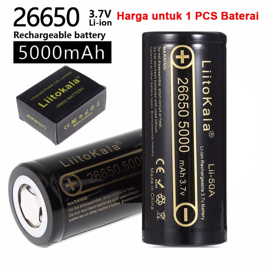 LIITOKALA Lii-50A Baterai 26650 5000mAh 20A Authentic