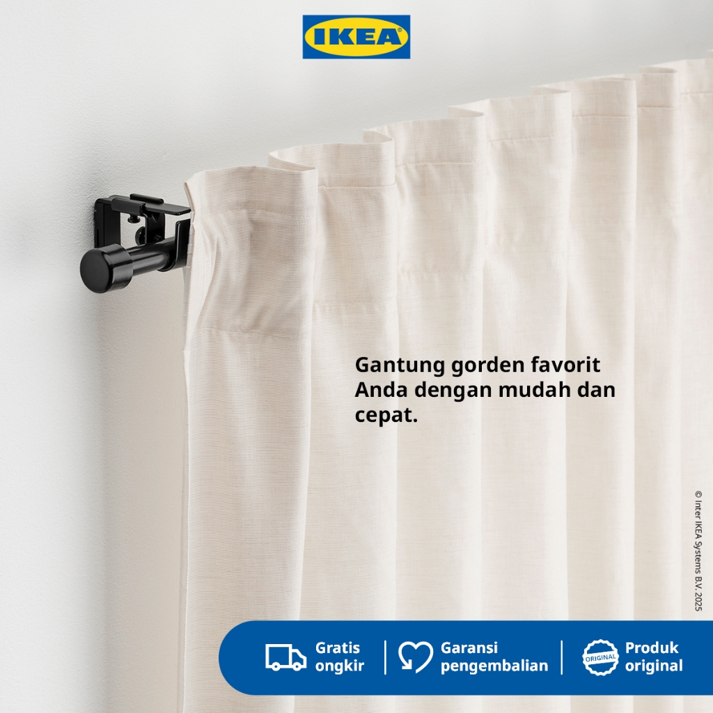 IKEA BEKRAFTA Set Batang Gorden Hitam 120-210cm 19mm