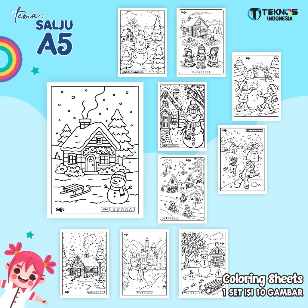 

[PEMANDANGAN] COLORING SHEETS UNTUK ANAK - KERTAS GAMBAR UKURAN A5 - LEMBAR MEWARNAI 1 SET 10 LEMBAR