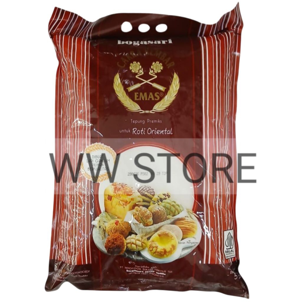 

Tepung Premiks untuk Roti Oriental halal MUI bogasari CAKRA KEMBAR EMAS 5kg