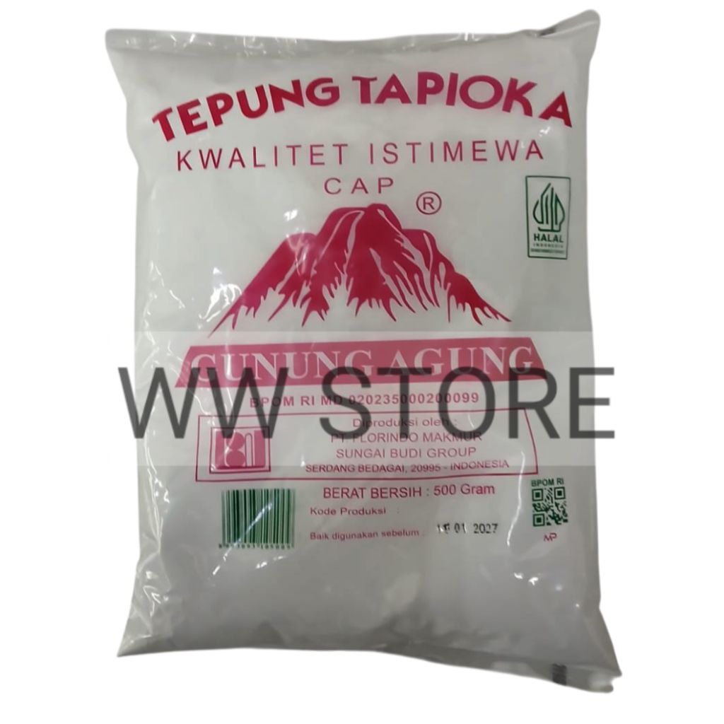 

Tepung tapioka kwalitet istimewa halal MUI Cap GUNUNG AGUNG tapioca flour powder 500g