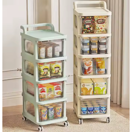 Rak Troli Susun Serbaguna Plastik Rak Trolley Dorong Laci Rak Anak Aesthetic Troli Dorong Baju Baby 