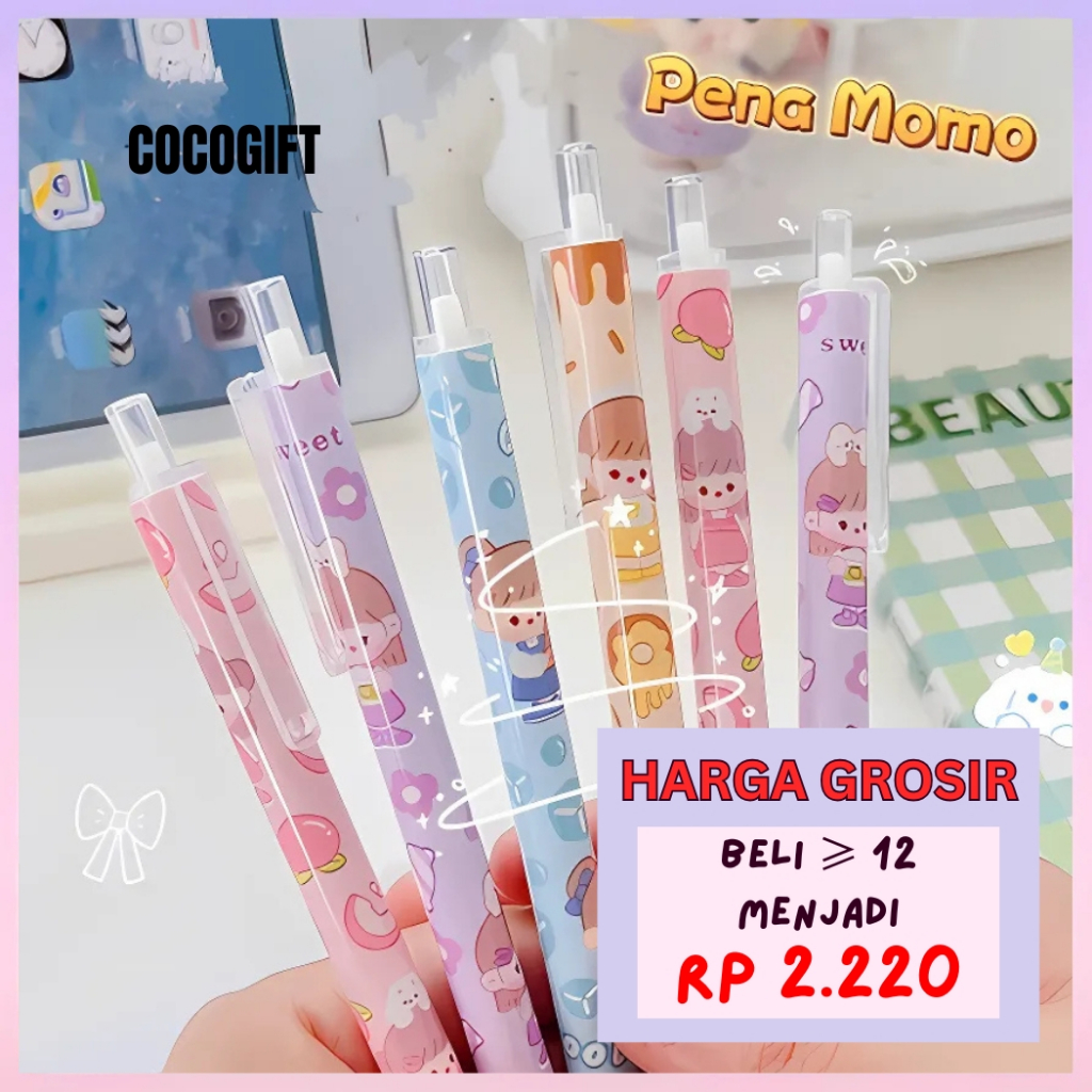 

Pulpen MOMO Cute Tinta Hitam Pena Aesthetic 0.05 1 Pc