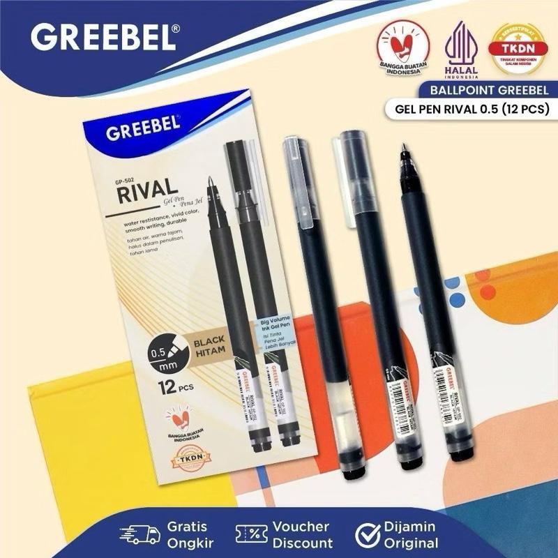 

( 1 PACK ) Gel Pen GP- 502 Rival 0.5 Hitam GREEBEL / Ballpen Gel BIG VOLUME GEL Ballpoint Bolpen Bolpoin Pena Gel