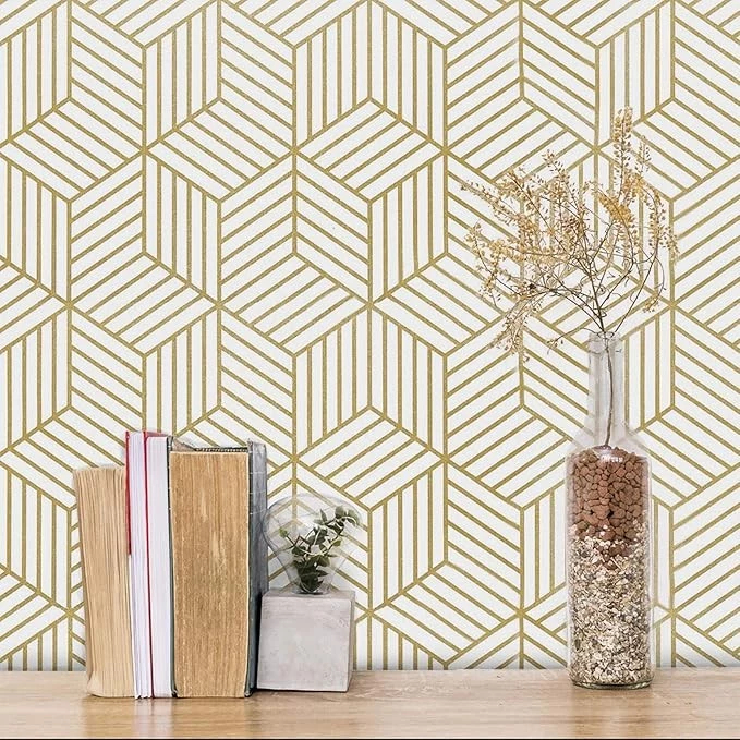 Wallpaper Dinding Hexagonal Gold Putih Wallpaper Stiker Terbaru Tebal