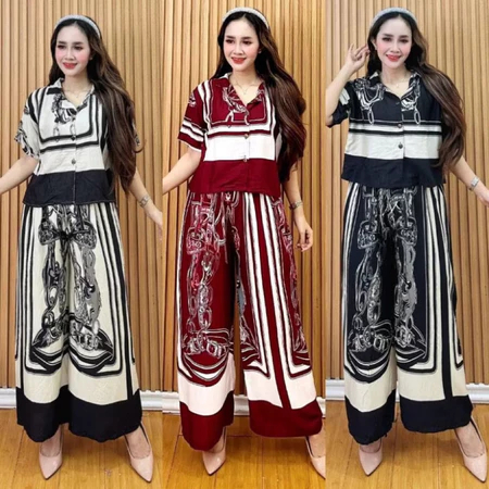 OneSet Crop Setelan Celana Kulot Wanita Rayon Premium Lengan Pendek Celana Panjang Busui Kekinian Te