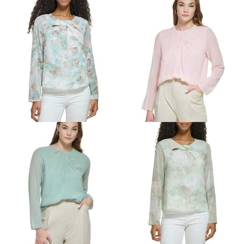 CK WOMEN CHIFFON TWIST NECK BLOUSE PASTEL