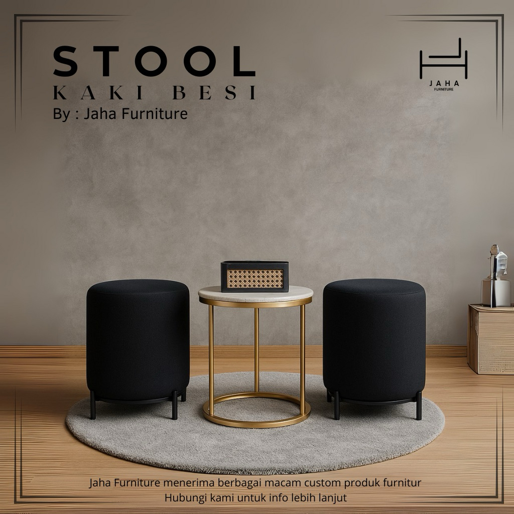 STOOL BULAT KAKI BESI JAHA FURNITURE // KURSI KECIL // SOFA MINIMALIS