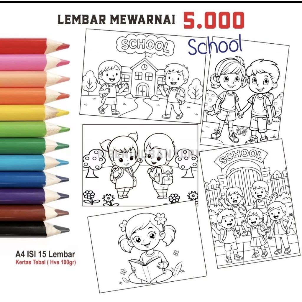 

Kertas Mewarnai Murah Untuk Anak Tema Sekolah ukurana A4 isi 15 Lembar