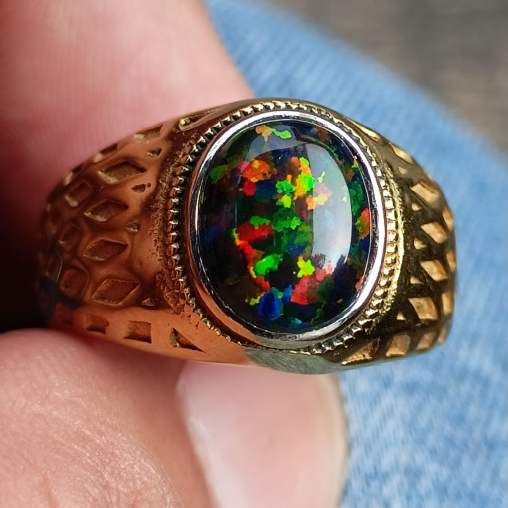 CINCIN BATU KALIMAYA BLACK OPAL AUSTRALIA 100%ORI