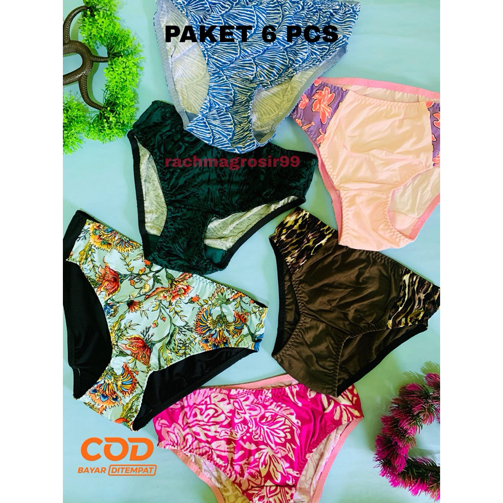 6 PCS Celana Dalam Wanita Remaja & Dewasa Motif Bunga kotak corak garis Jumbo /cd wanita/cd hamil mu