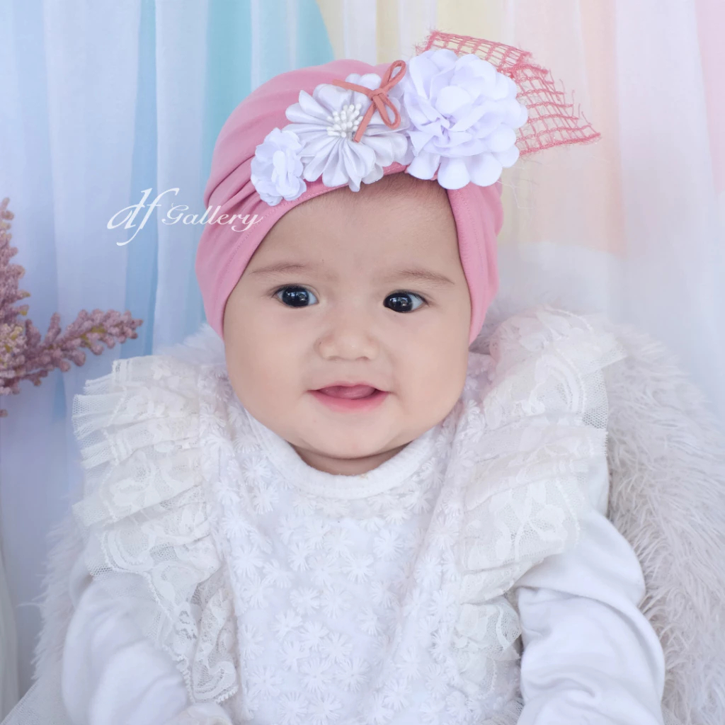Turban Gracia Bunga Sorban Bayi Motif Polos | Ciput Baby NewBorn |  Topi Anak Perempuan | Turban Sor