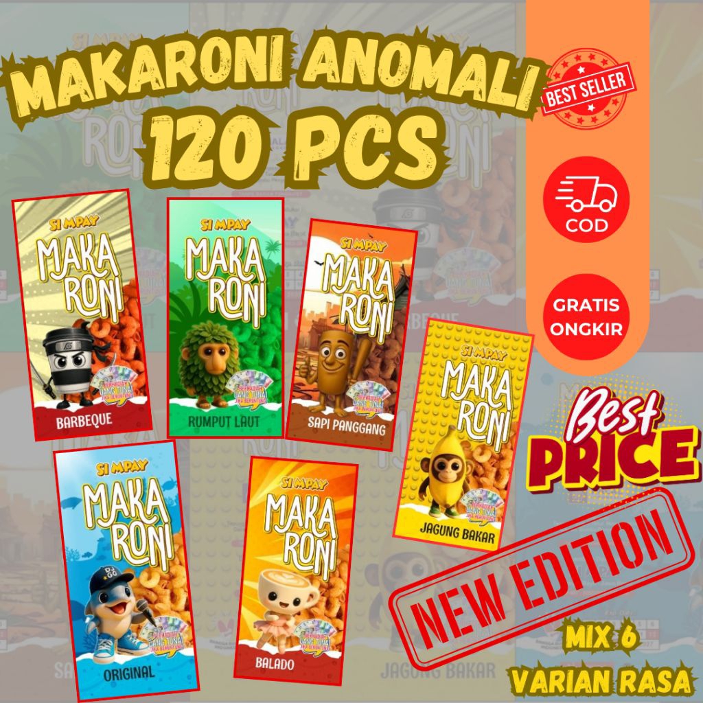 

(MAKARONI ANOMALI 120 PCS) EDISI SPESIAL TUNGTUNG SAHUR 1 BAL ISI 120 PCS / MAKARONI SI MPAY