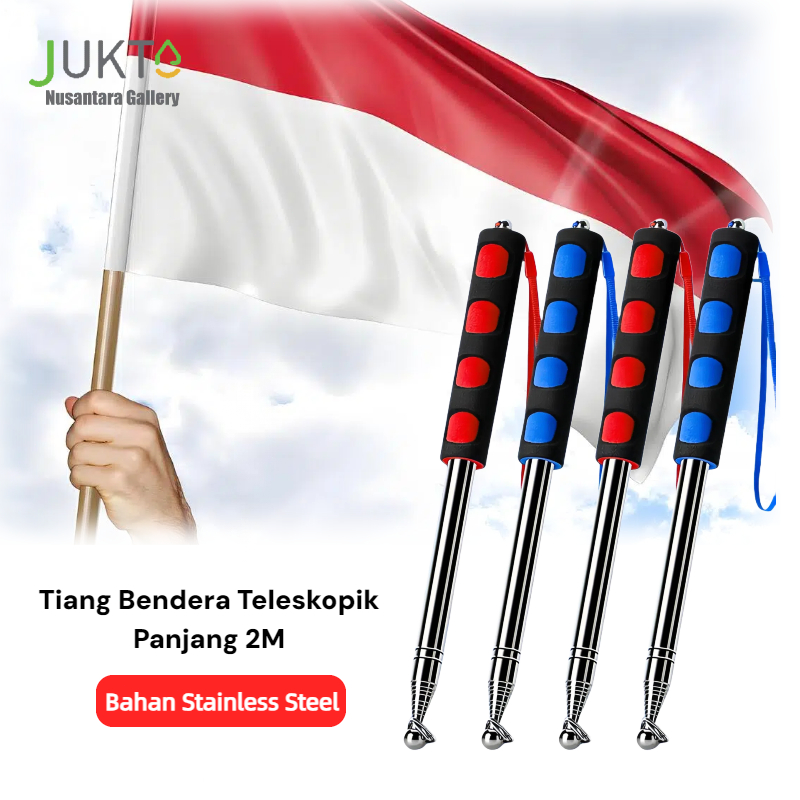 JUKTA [COD] Tiang Bendera Teleskopik 2M｜Tiang Bendera Stainless Steel｜Tiang Bendera Pegangan Tangan｜