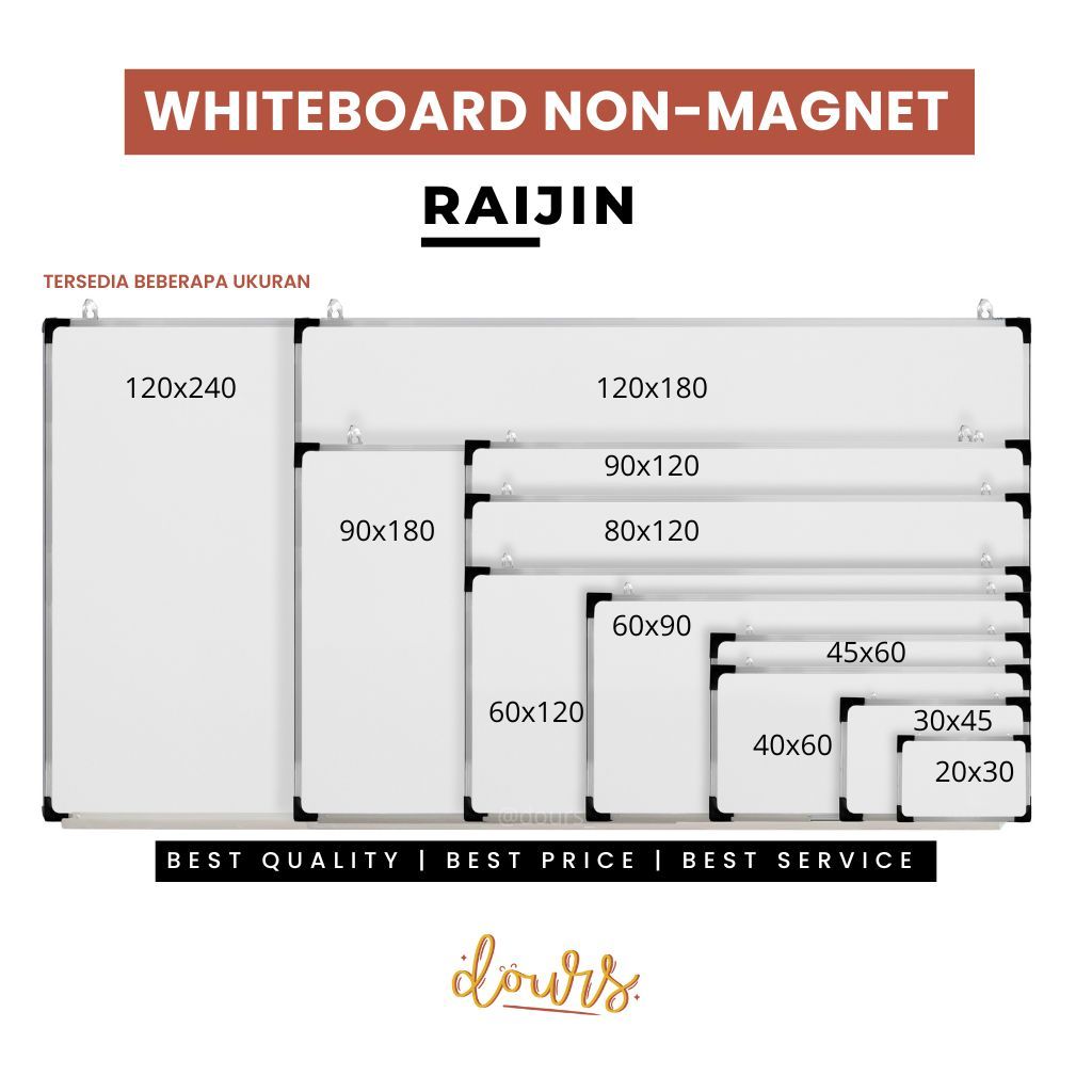 

White Board Papan Tulis RAIJIN Spidol SINGLE FACE Murah 80x120 90x120 90x180 120x180 120x240 Custom