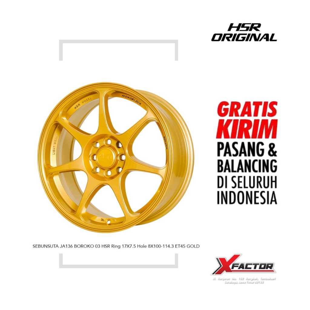 VELG MOBIL HSR R17 HSR SEBUNSUTA R17X7,5 H8X100-114,3 ET45 GOLD
