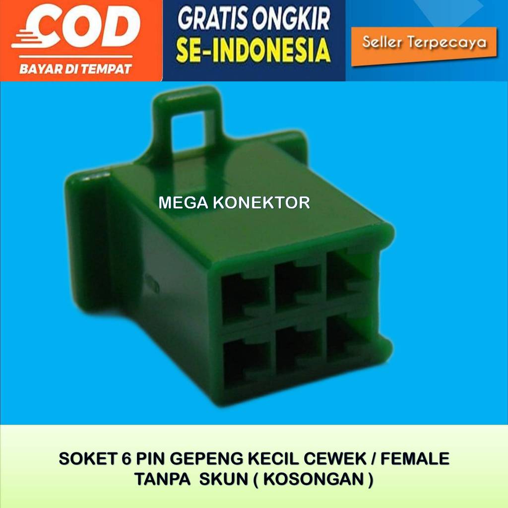 SOKET KABEL MOTOR 6 PIN KECIL FEMALE HIJAU KOSONGAN-SOKET–SOKET KABEL–6 PIN- SOKET–SOKET 6 PIN NYLON