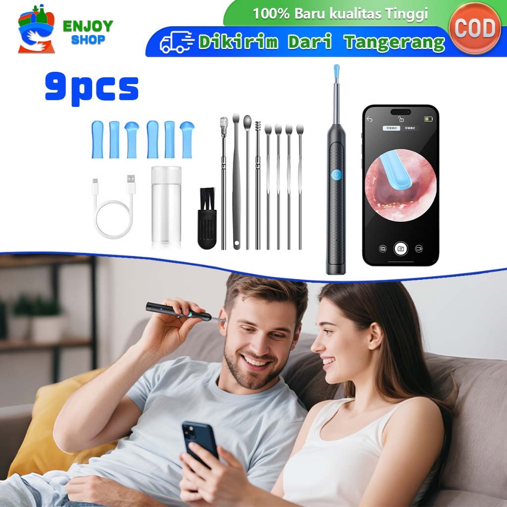 Set 9pcs Alat Pembersih Telinga Canggih Korek Kuping Kamera HD Vision Smart Ear Cleaner Kit