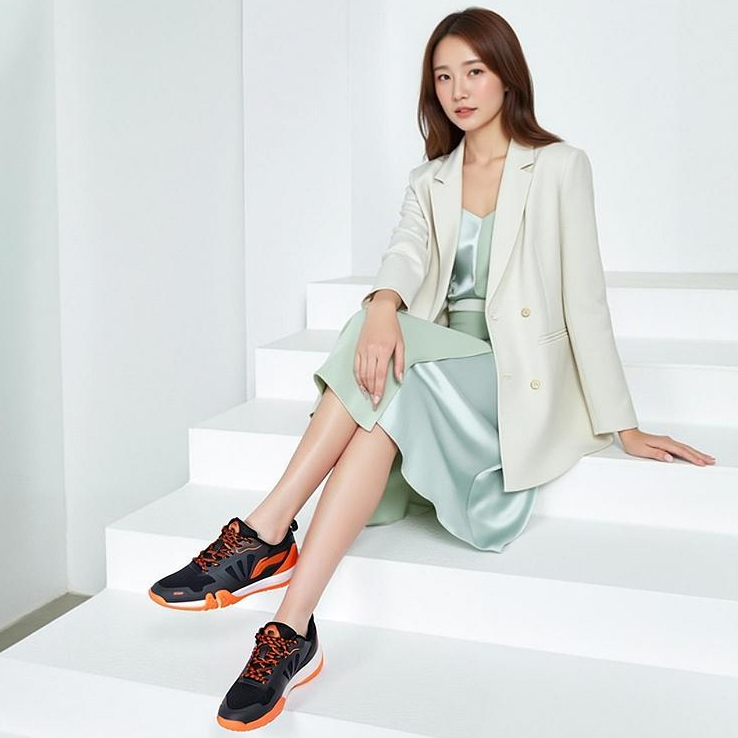 Sepatu Badminton Lining Saga Lite 7 Black Orange AYTS087-5 Sepatu Lining Saga Lite